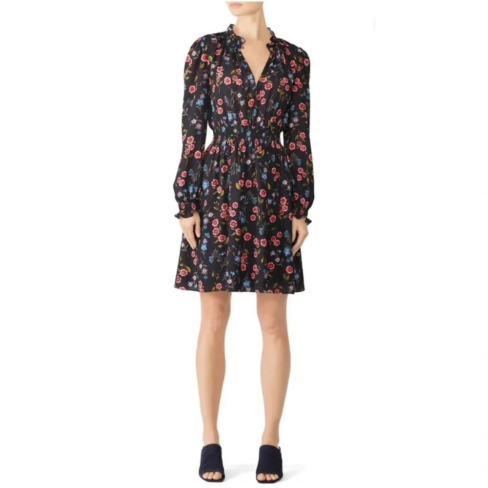 Kate Spade Black Floral Smock Waist Dress, S